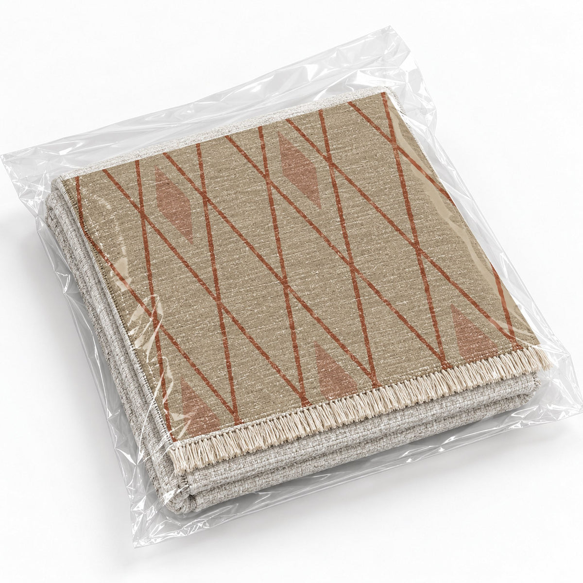 Tall Trellis Sand & Terracotta washable rug rolled and packaged