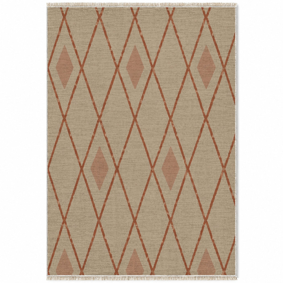 Tall Trellis Sand & Terracotta washable rug top view