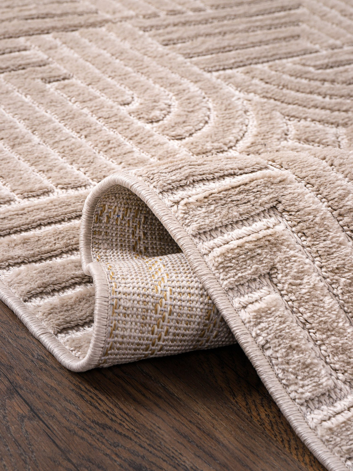 Taupe Beige Arch Relief Area Rug pile close-up