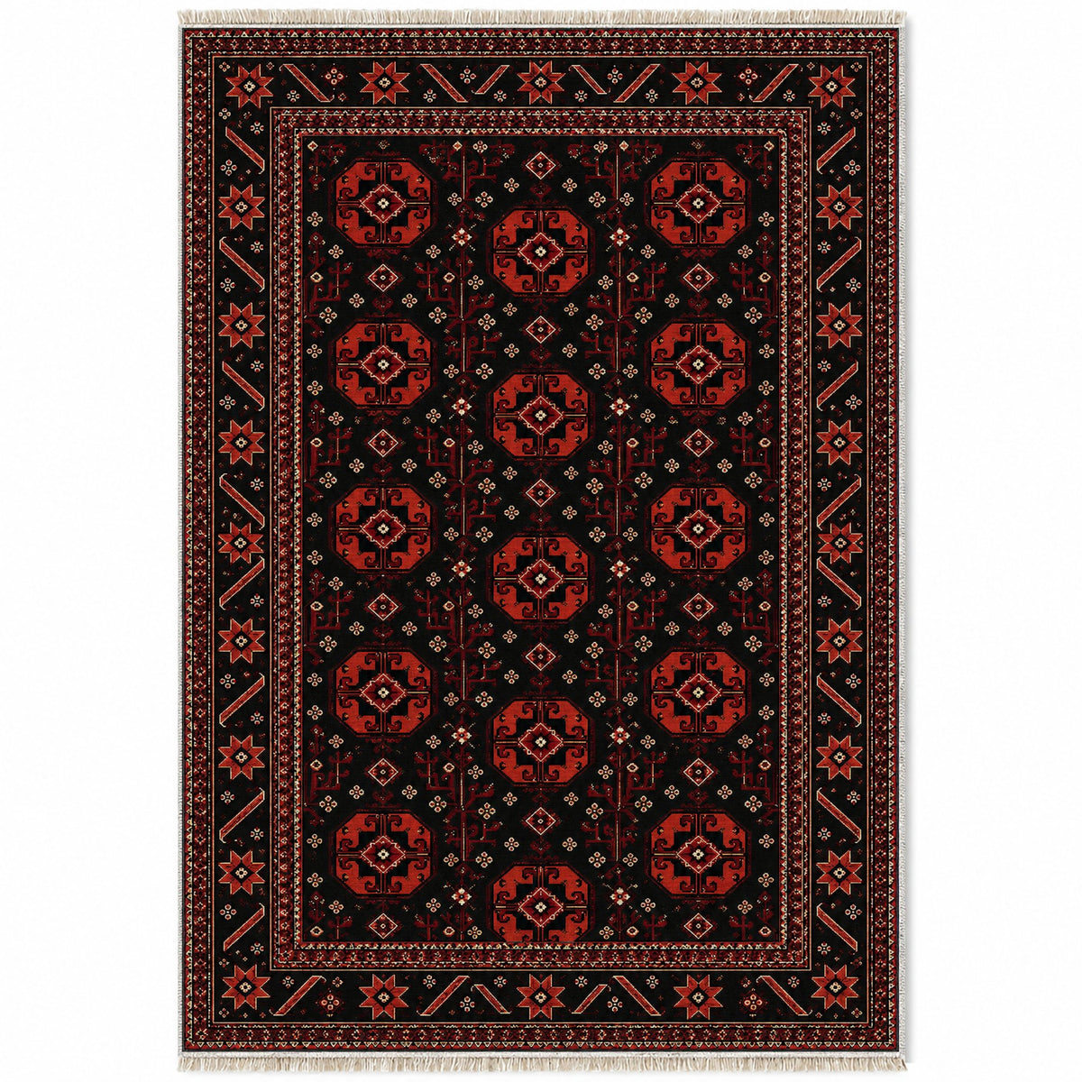 Tekke Gul Black washable rug top view