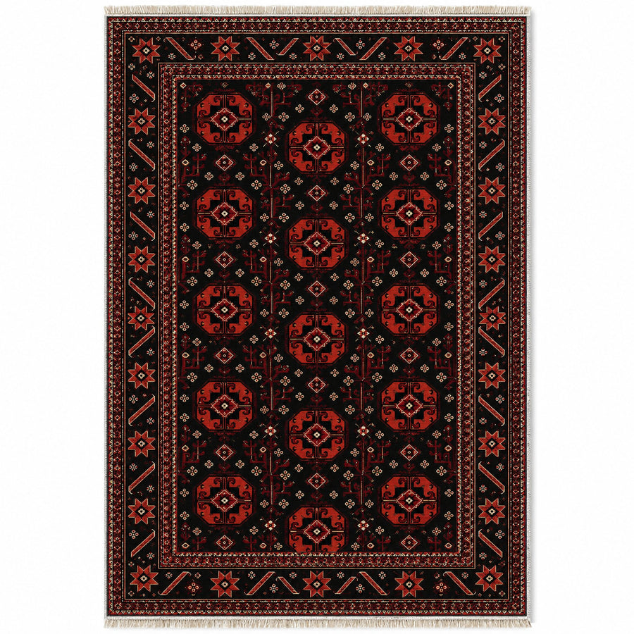 Tekke Gul Black Afghan Washable Rug