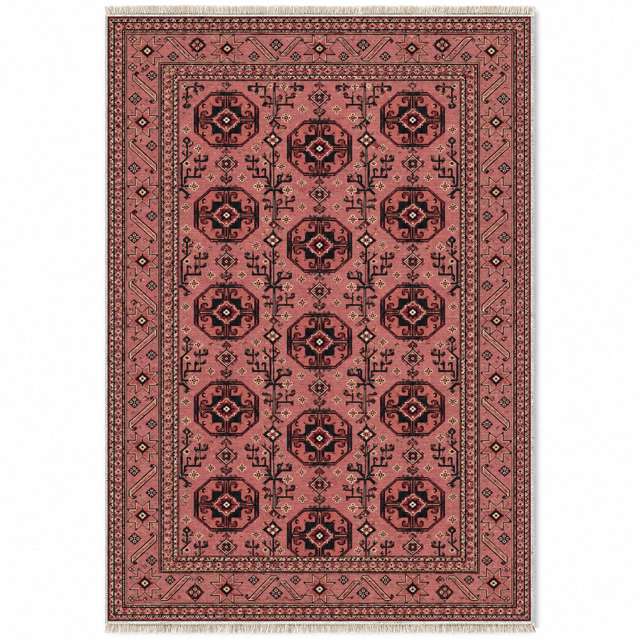 Tekke Gul Faded Pink Afghan Washable Rug