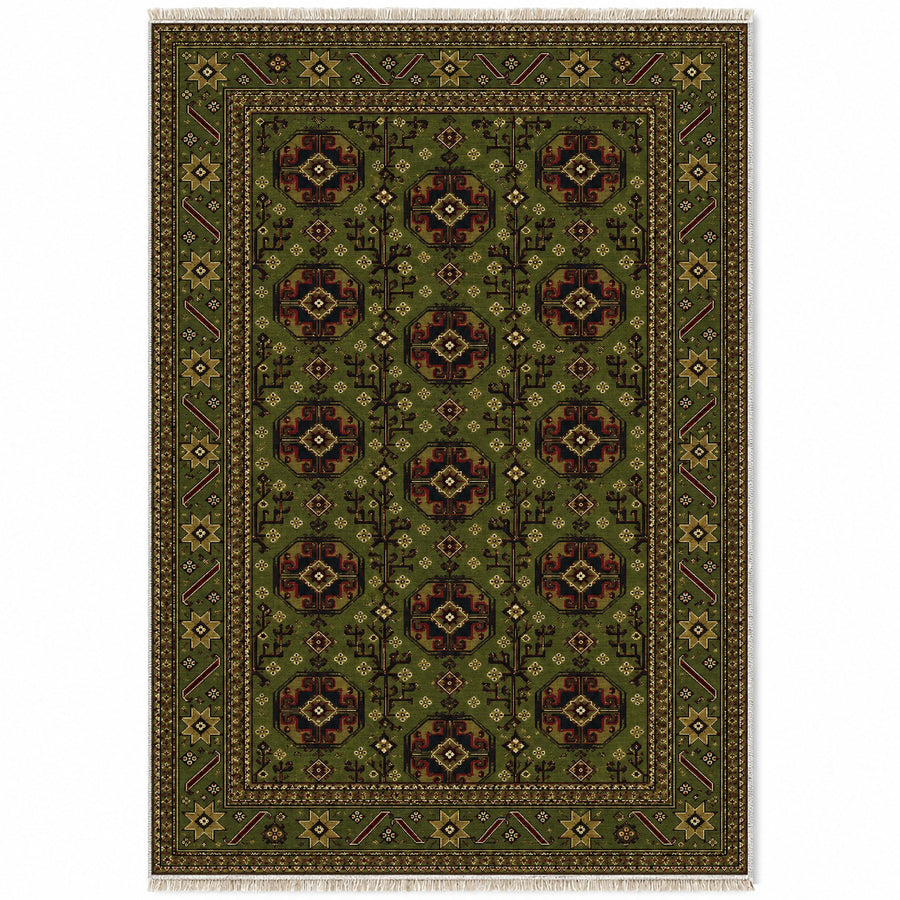 Tekke Gul Olive Green Afghan Washable Rug