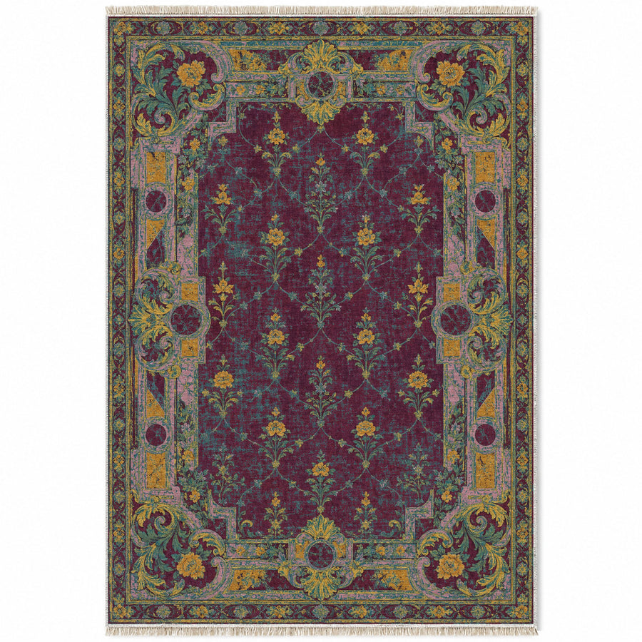 Terrace Mosaic Burgundy & Teal Baroque Washable Rug