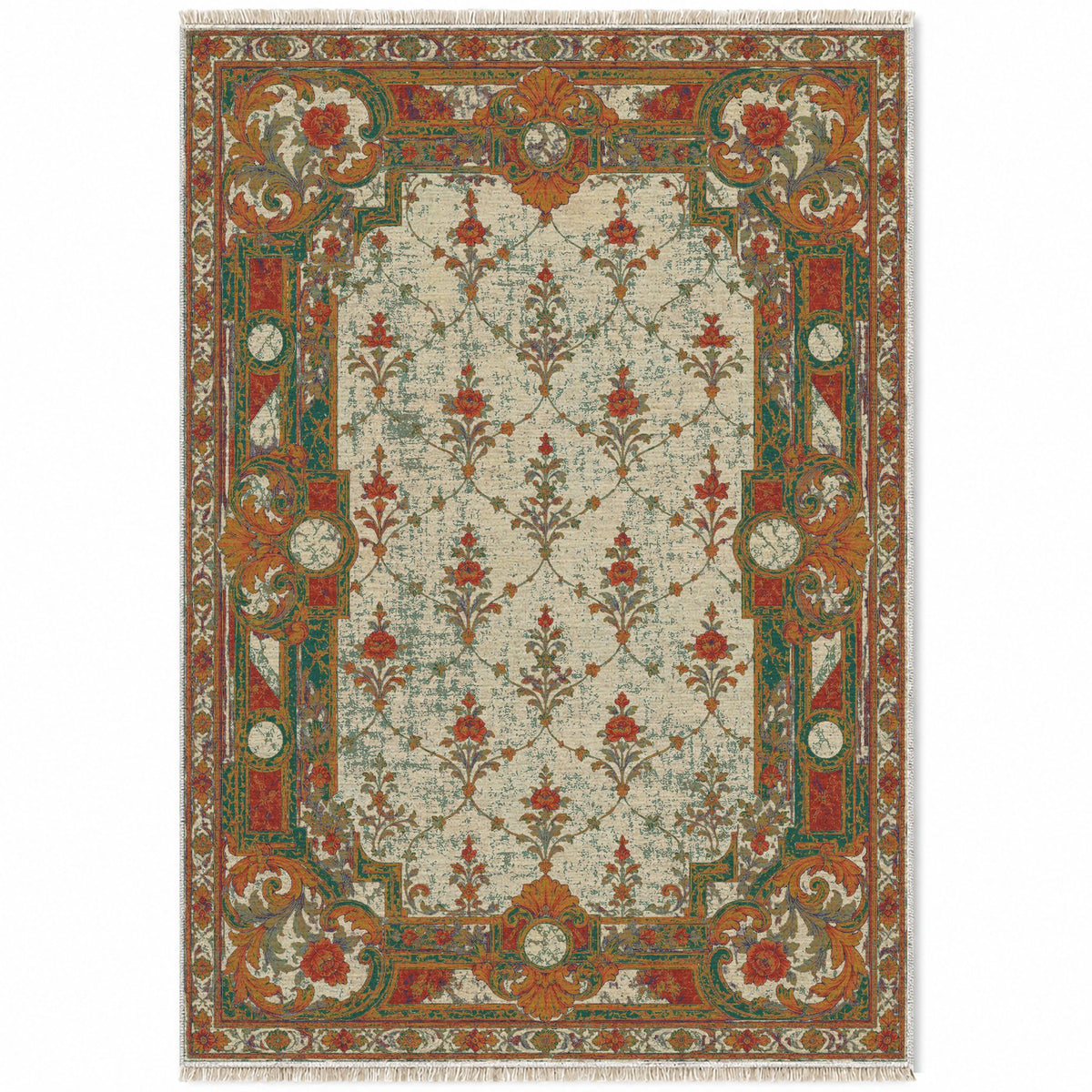 Terrace Mosaic Emerald & Terracotta washable rug top view