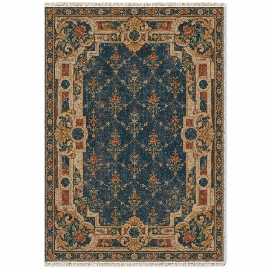 Terrace Mosaic Indigo & Rust Baroque Washable Rug