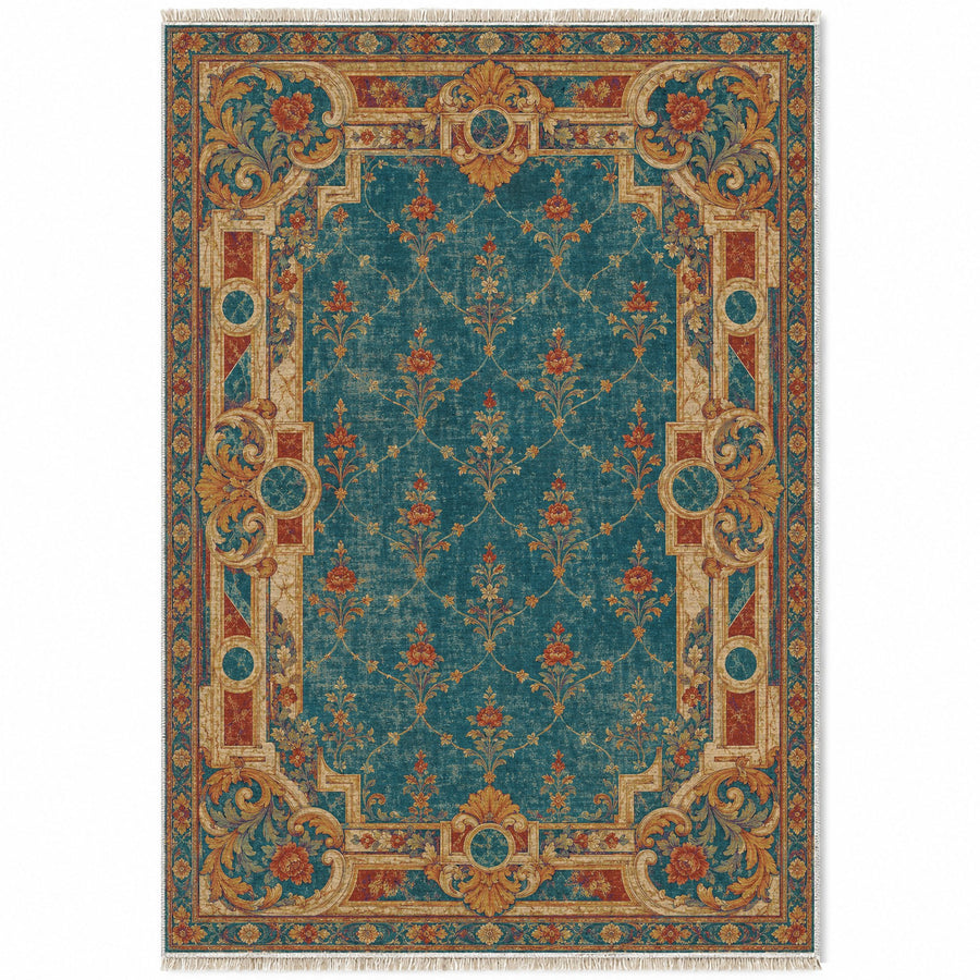 Terrace Mosaic Peacock & Ochre Baroque Washable Rug