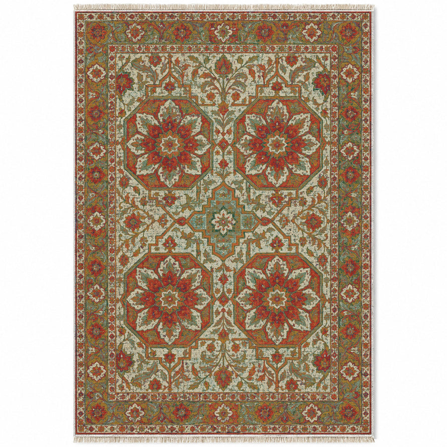 Tile Fountain Emerald & Terracotta Moorish Washable Rug
