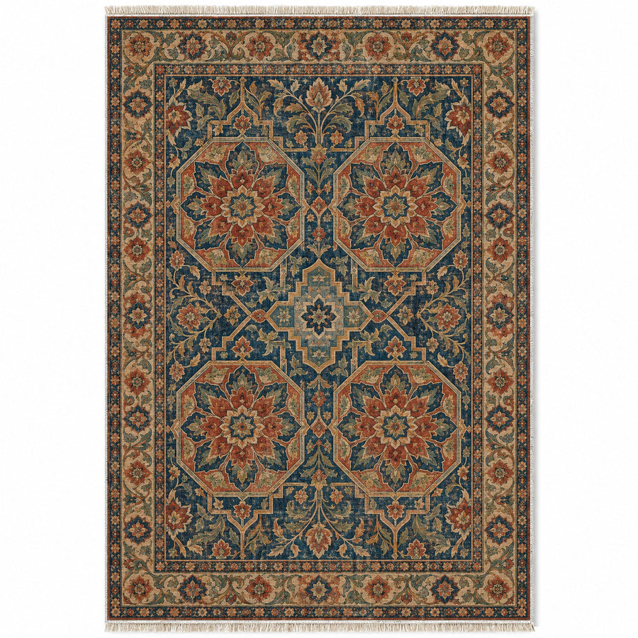 Tile Fountain Indigo & Rust Moorish Washable Rug