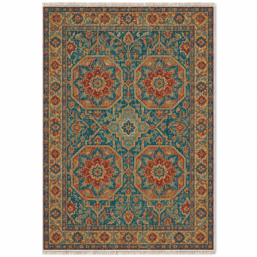 Tile Fountain Peacock & Ochre Moorish Washable Rug