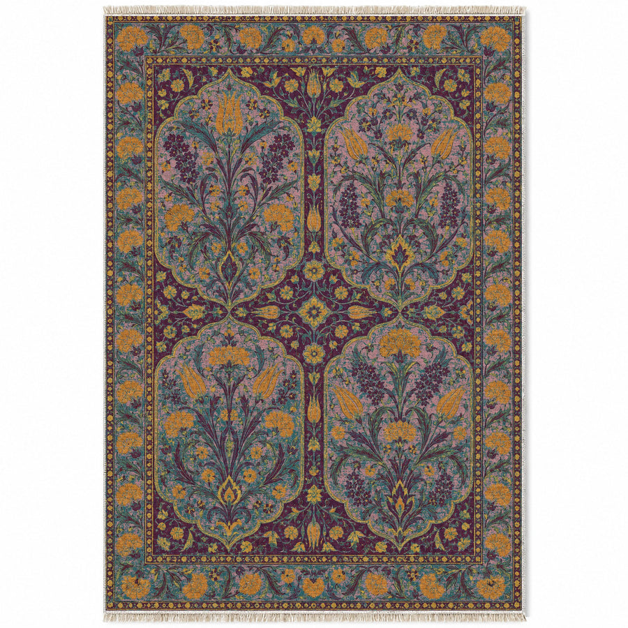 Tile Pavilion Burgundy & Teal Ottoman Washable Rug