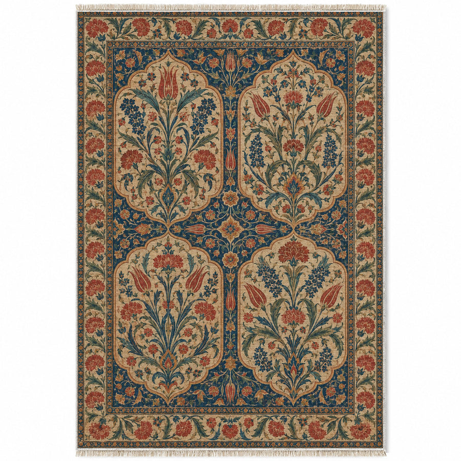Tile Pavilion Indigo & Rust Ottoman Washable Rug