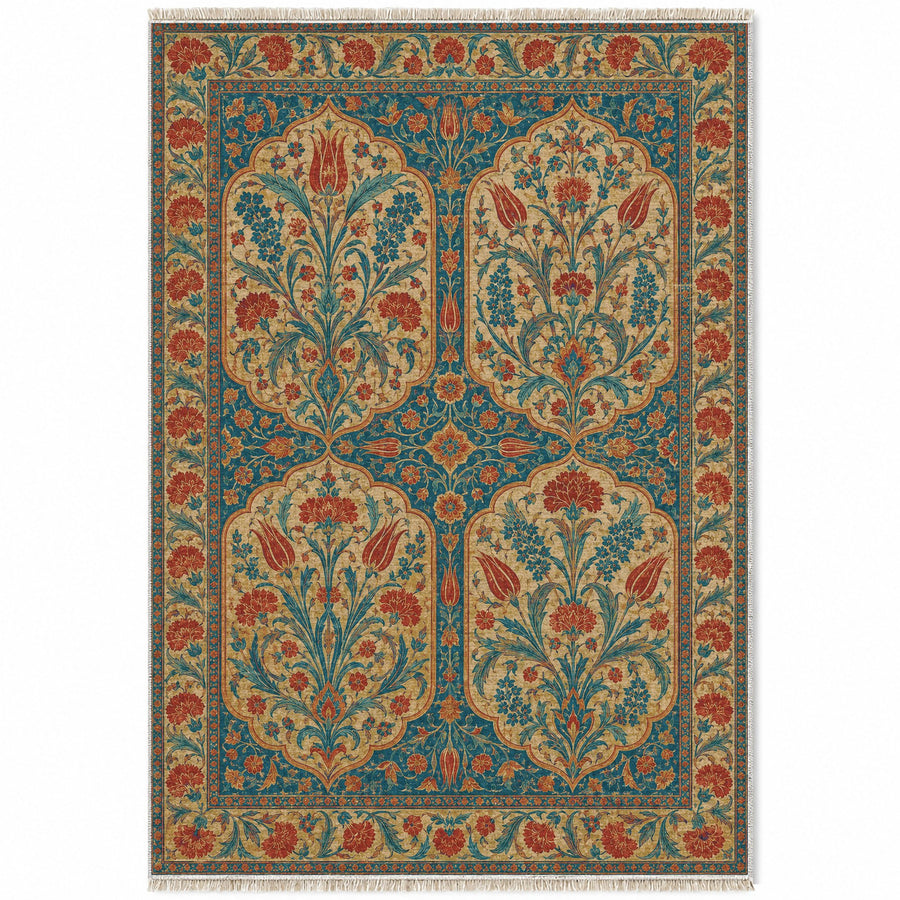 Tile Pavilion Peacock & Ochre Ottoman Washable Rug