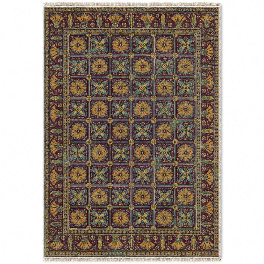 Treasury Grid Burgundy & Teal Persian Washable Rug