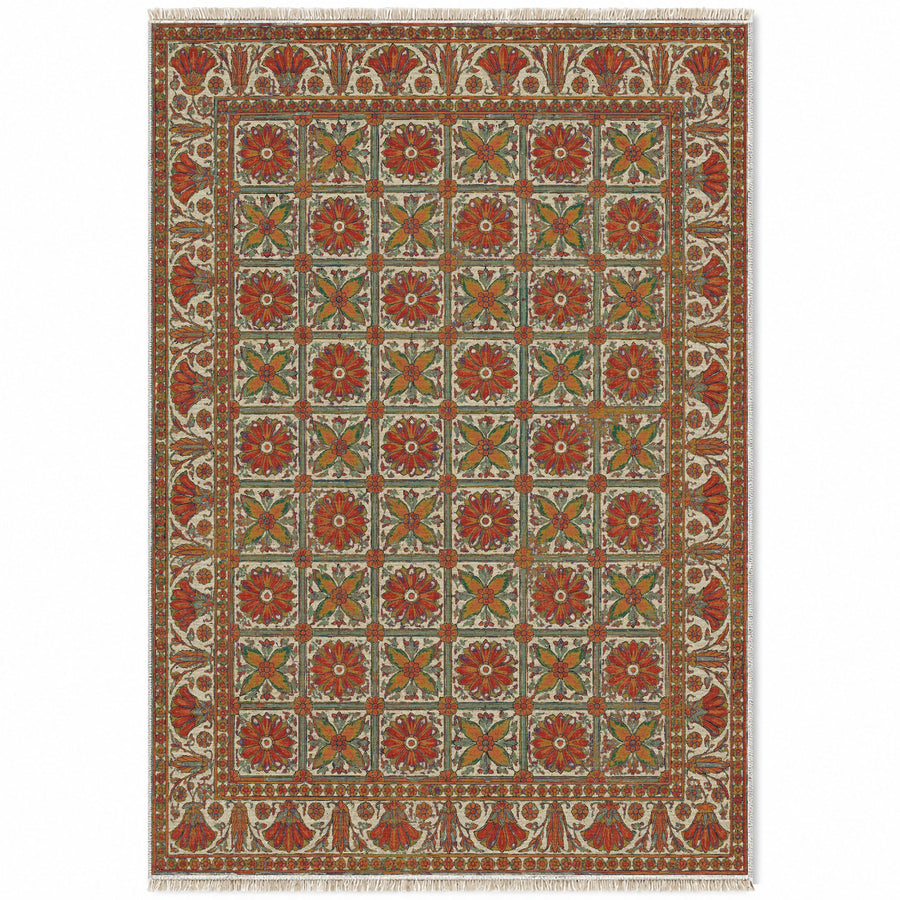 Treasury Grid Emerald & Terracotta Persian Washable Rug
