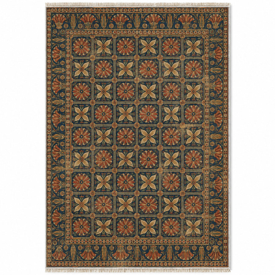Treasury Grid Indigo & Rust Persian Washable Rug