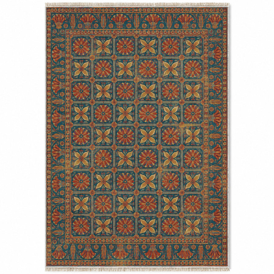 Treasury Grid Peacock & Ochre Persian Washable Rug