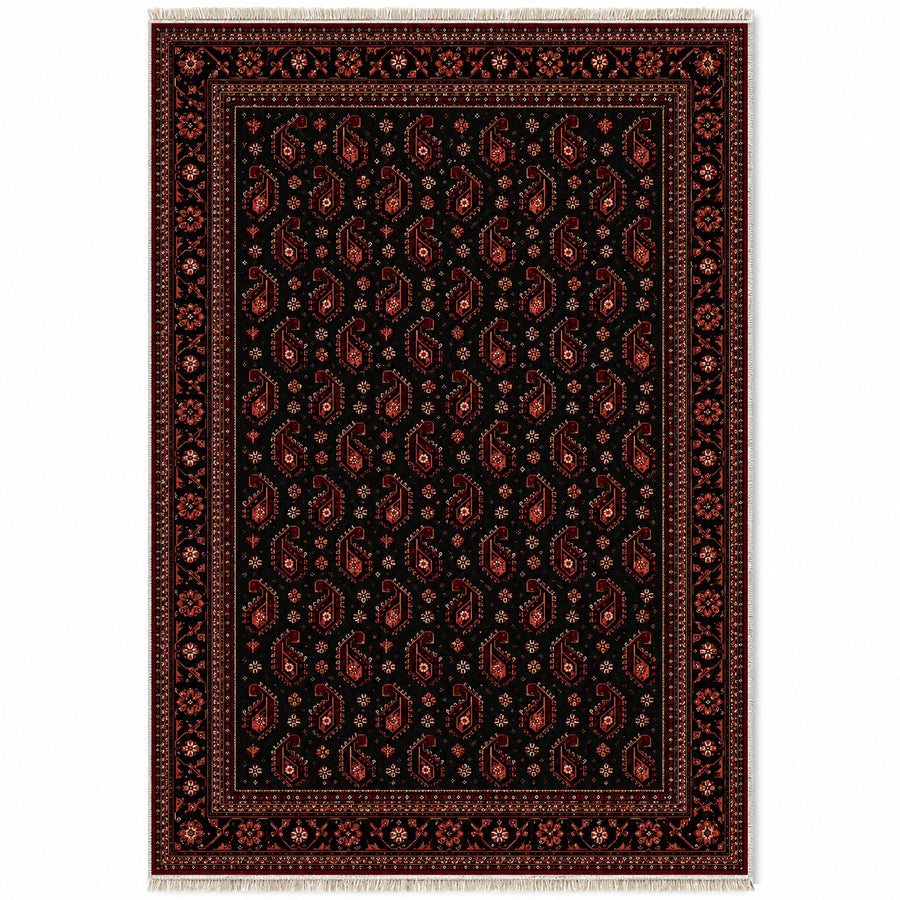 Tribal Boteh Black Afghan Washable Rug