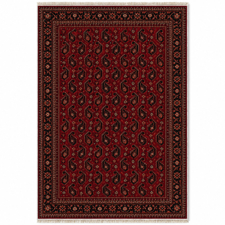 Tribal Boteh Burgundy Afghan Washable Rug