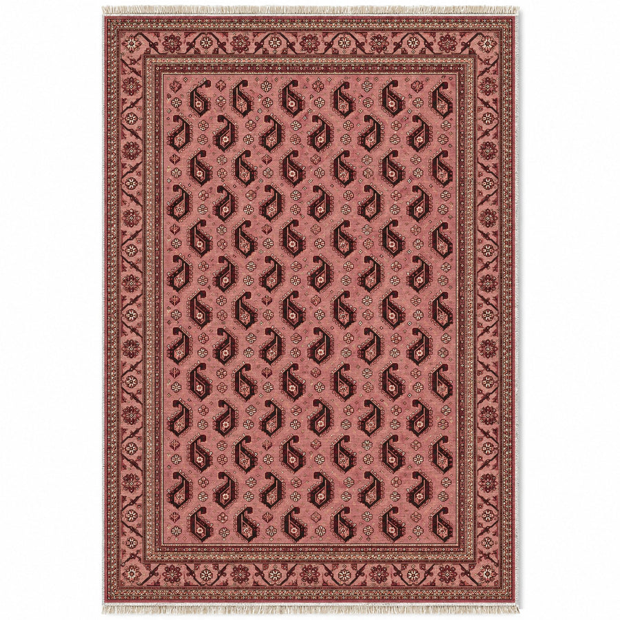 Tribal Boteh Faded Pink Afghan Washable Rug