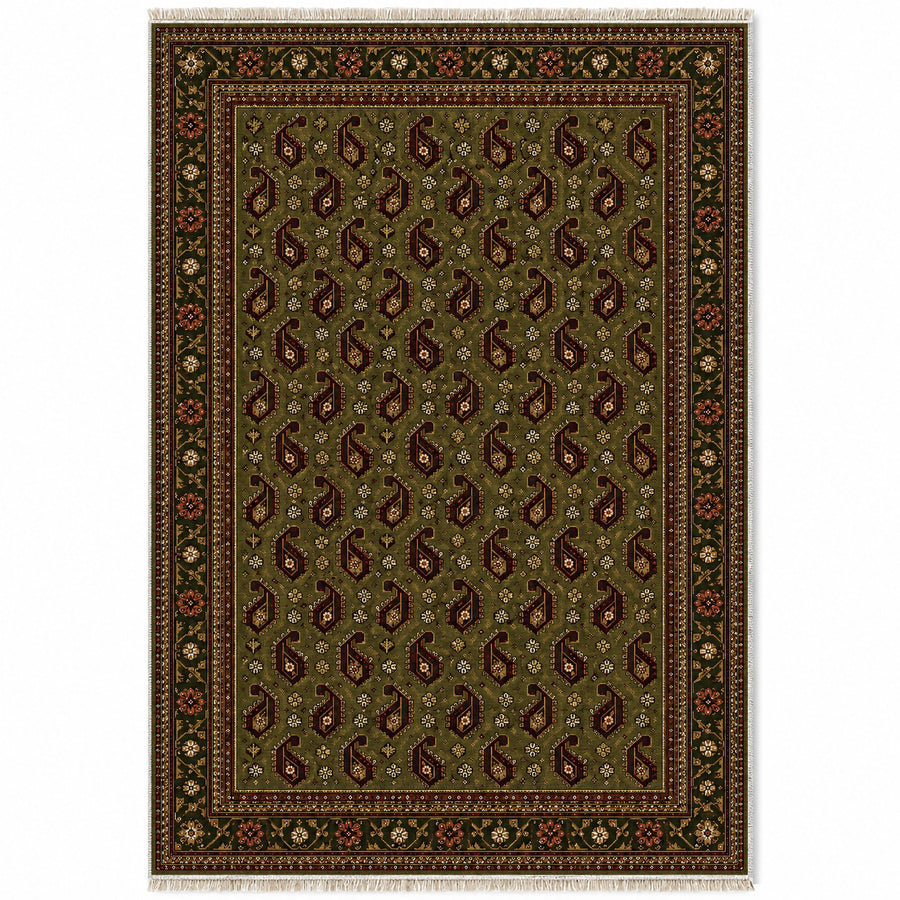 Tribal Boteh Olive Green Afghan Washable Rug