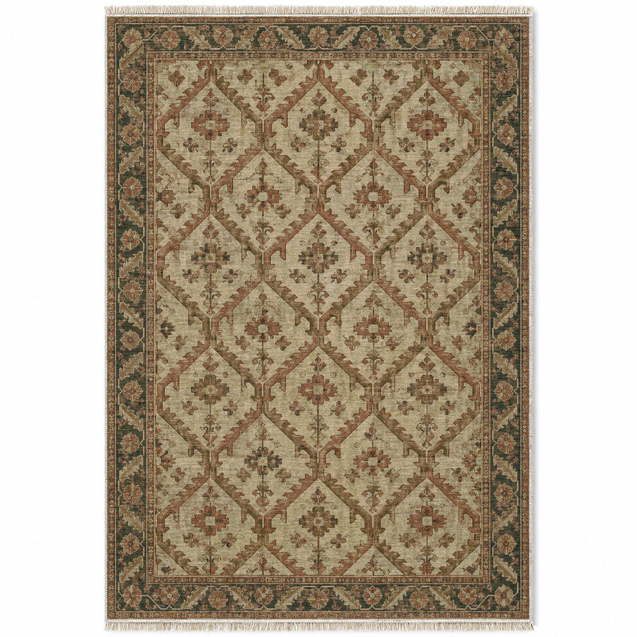 Tribal Lattice Clay & Sage Afghan Washable Rug
