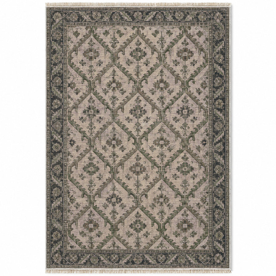 Tribal Lattice Graphite & Linen Afghan Washable Rug