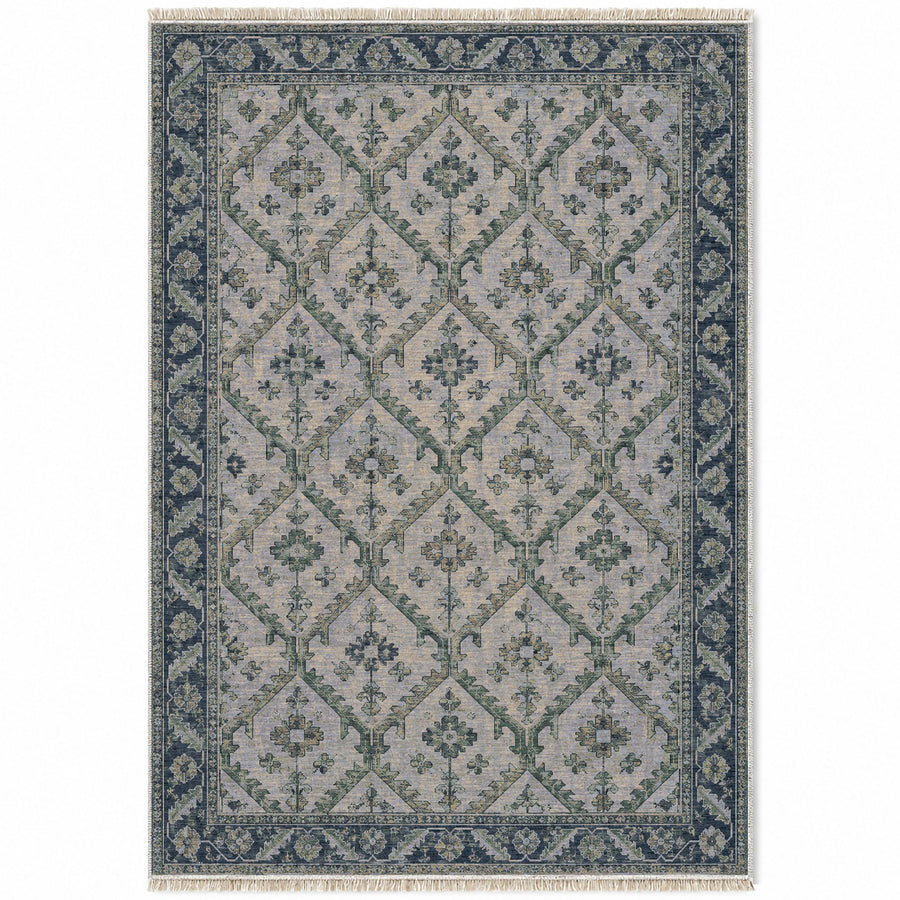 Tribal Lattice Mineral Blue Afghan Washable Rug