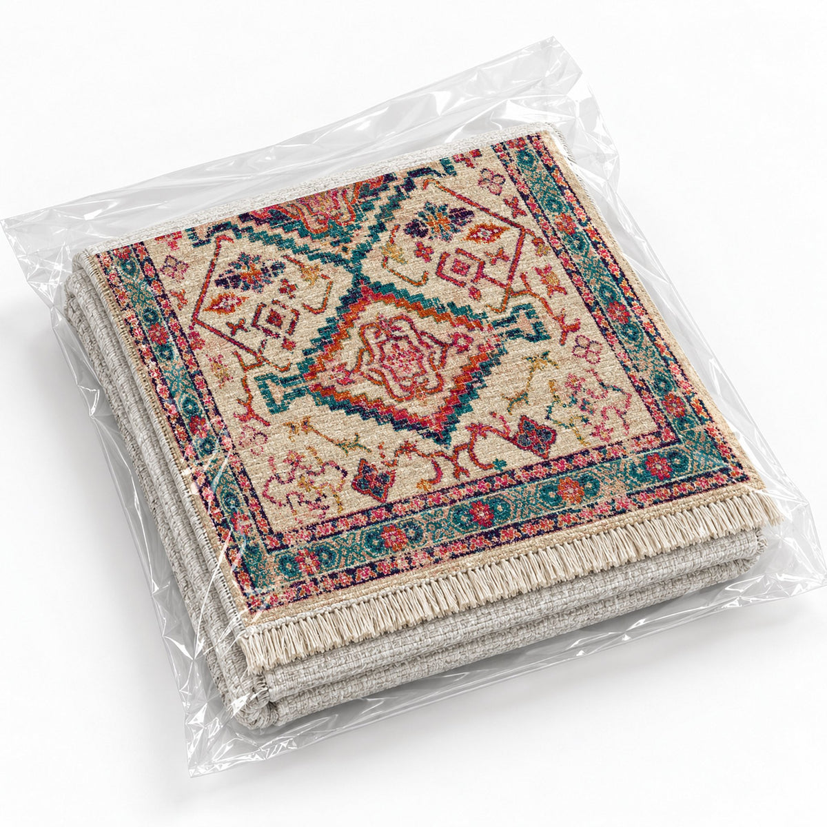Tribal Medallion 7661 Aubergine washable rug rolled and packaged