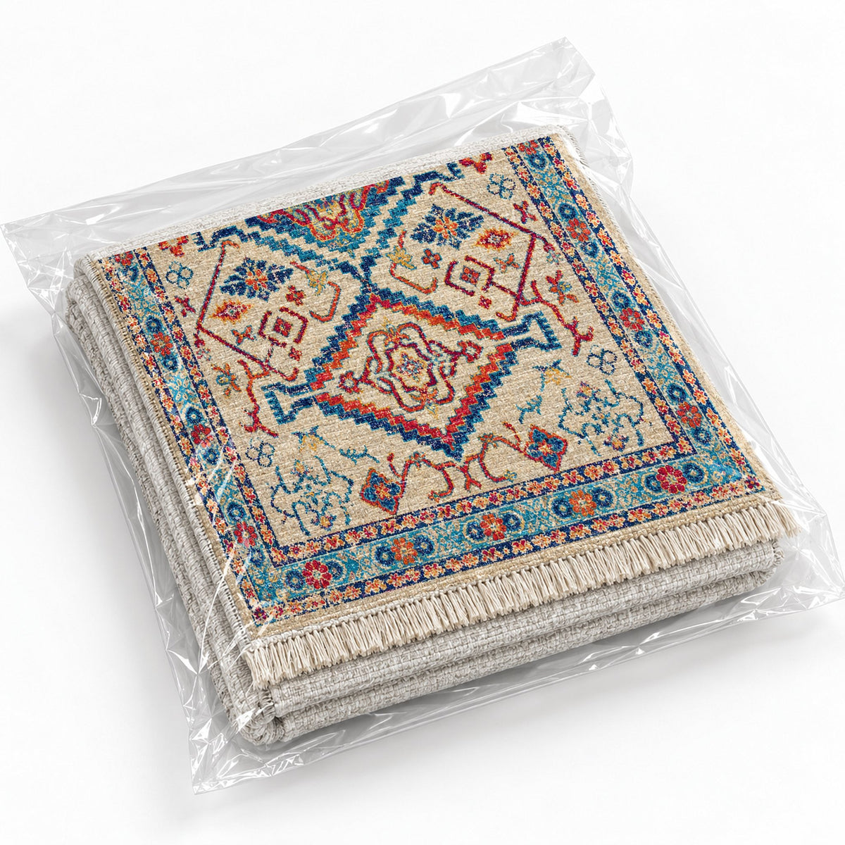 Tribal Medallion 7661 Sapphire washable rug rolled and packaged