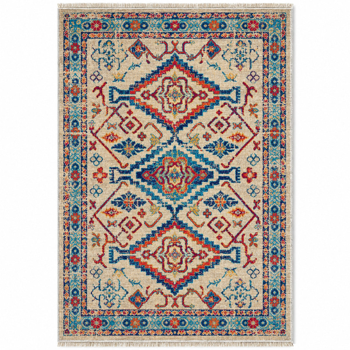 Tribal Medallion 7661 Sapphire washable rug top view