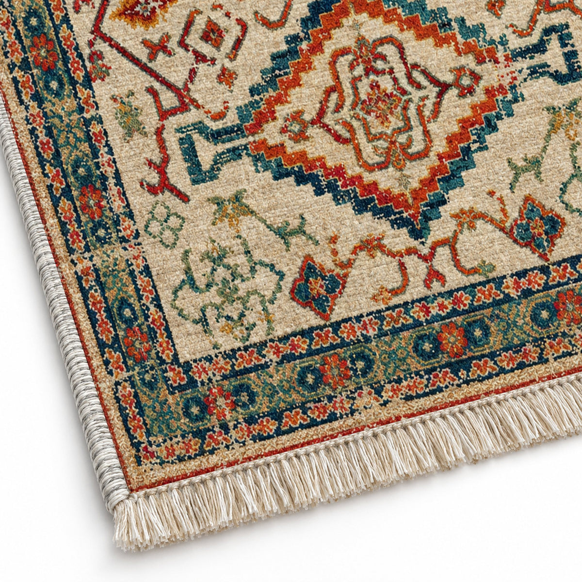 Tribal Medallion 7661 Terracotta washable rug close-up of the printed chenille