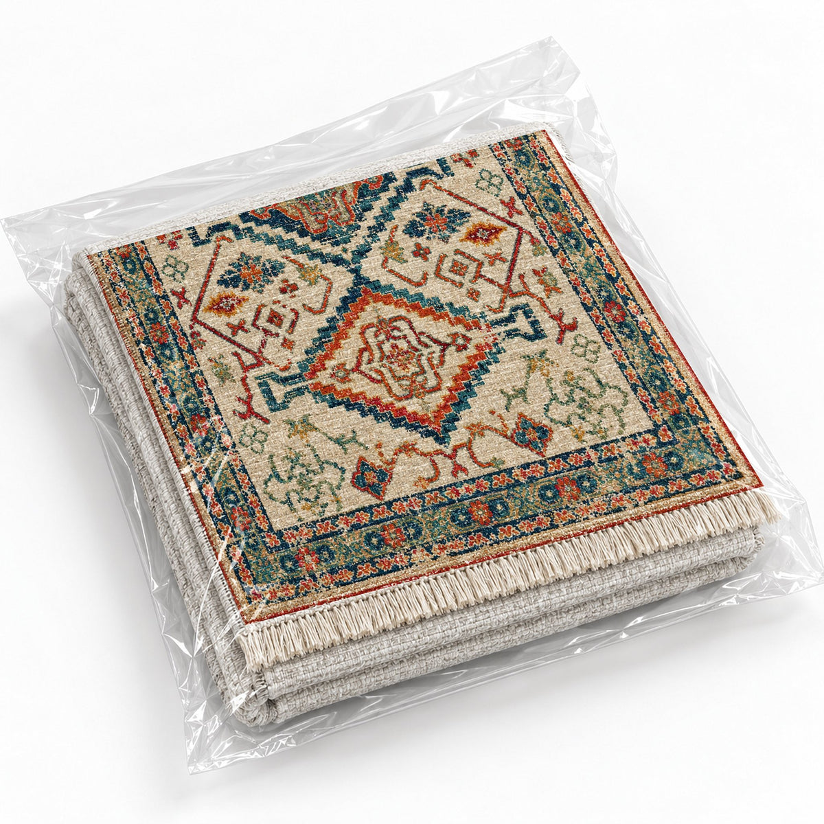 Tribal Medallion 7661 Terracotta washable rug rolled and packaged