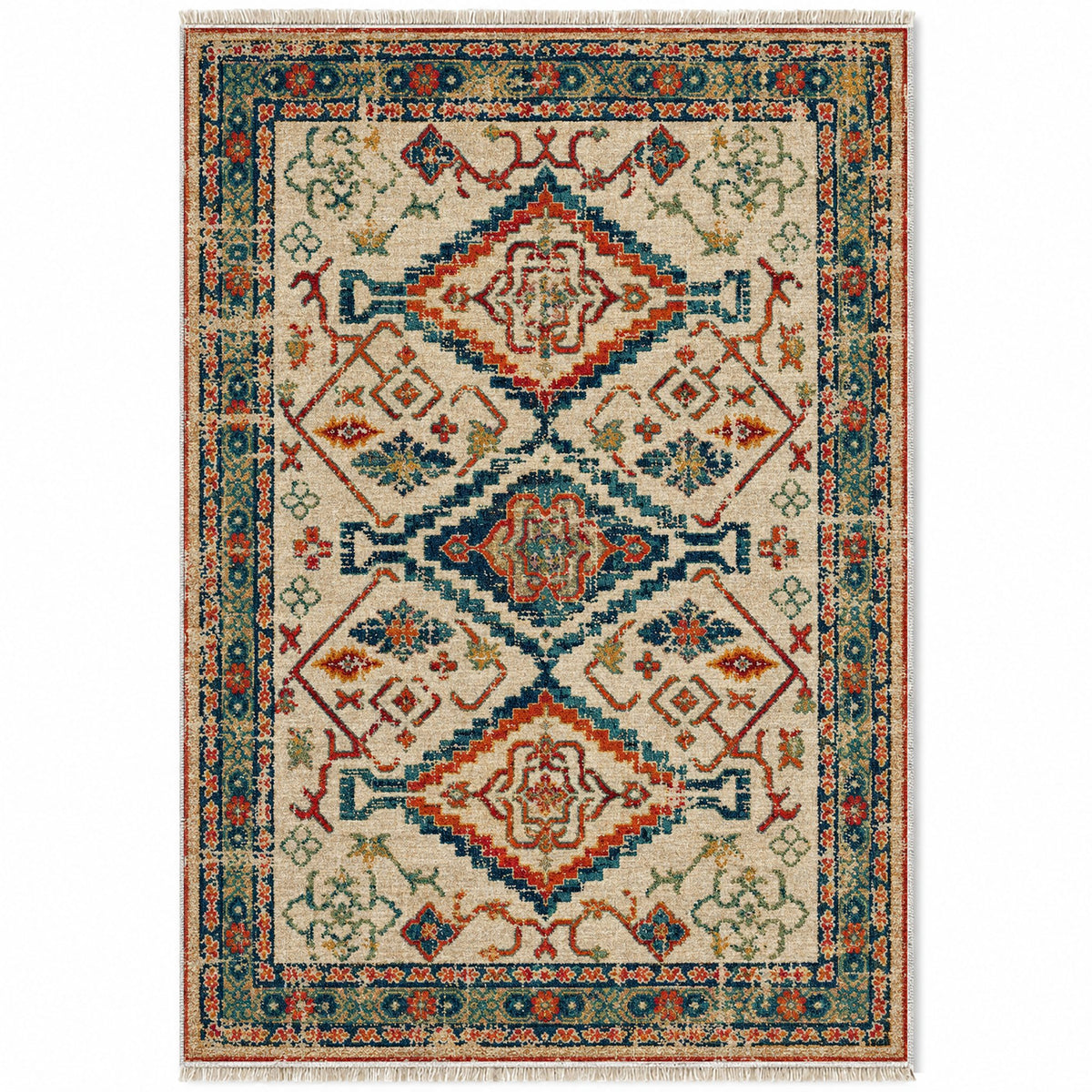 Tribal Medallion 7661 Terracotta washable rug top view