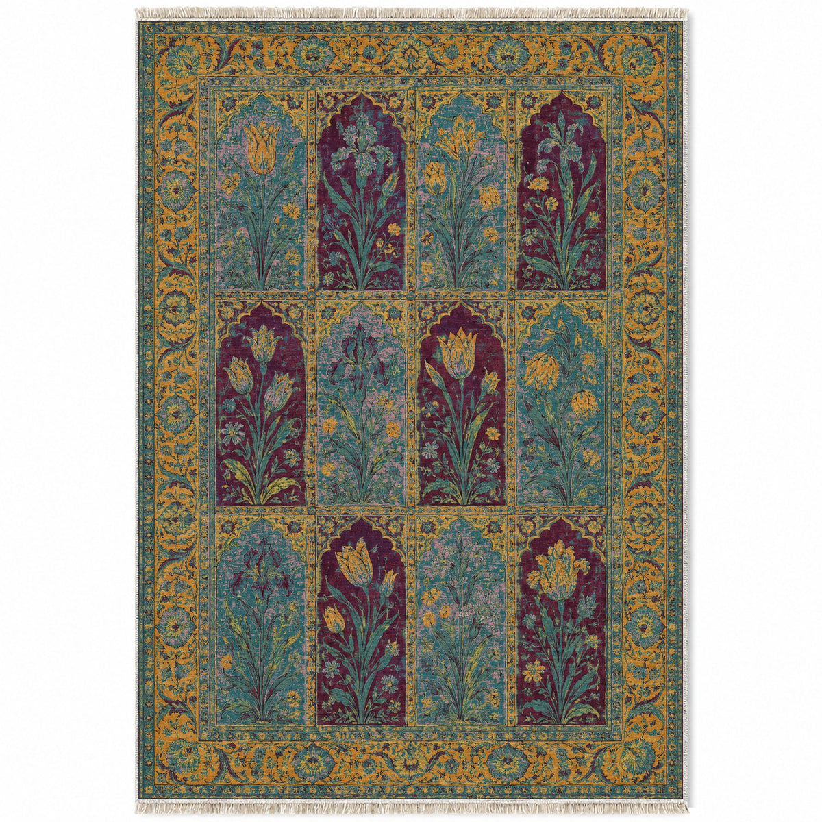 Tulip Album Burgundy & Teal washable rug top view