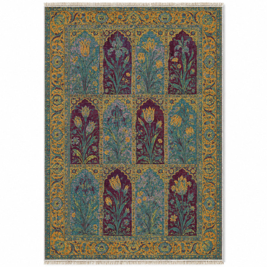 Tulip Album Burgundy & Teal Mughal Washable Rug