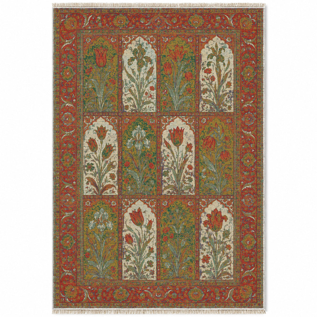 Tulip Album Emerald & Terracotta washable rug top view