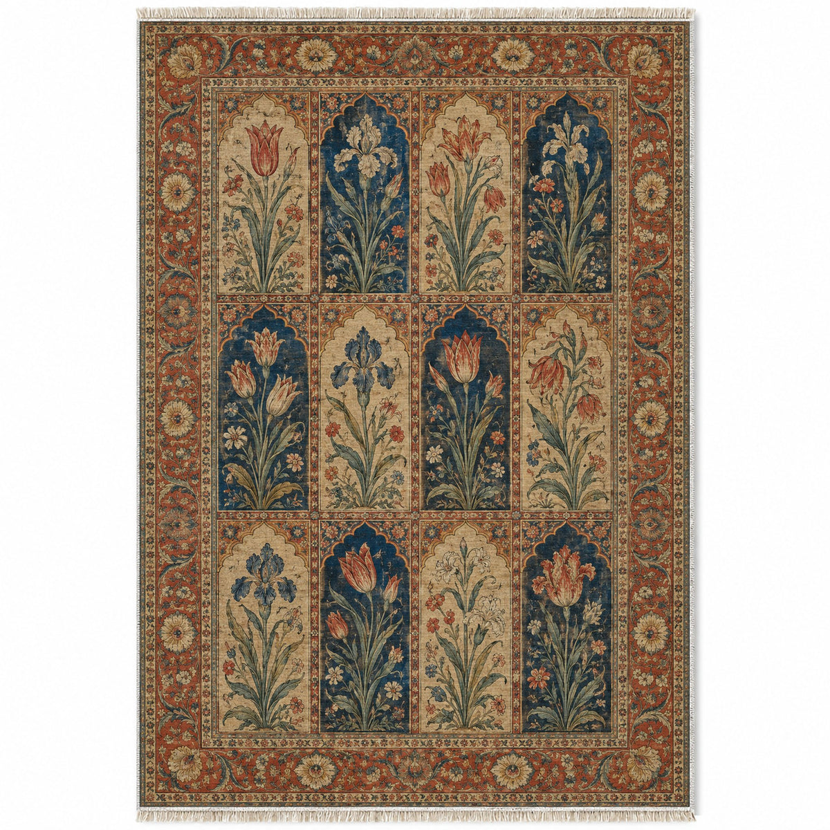 Tulip Album Indigo & Rust washable rug top view