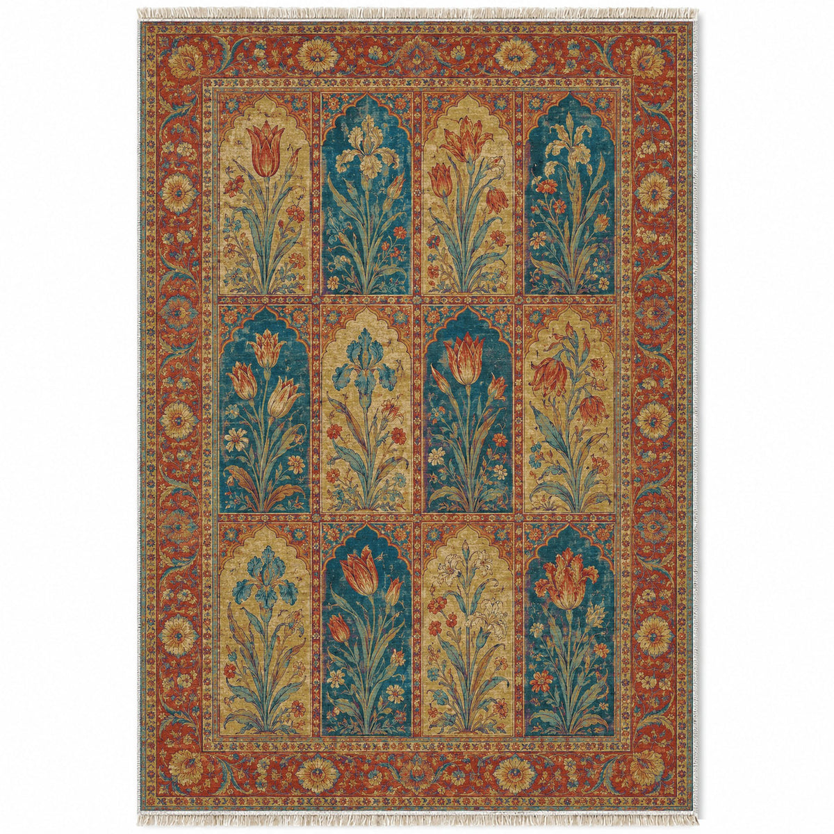 Tulip Album Peacock & Ochre washable rug top view