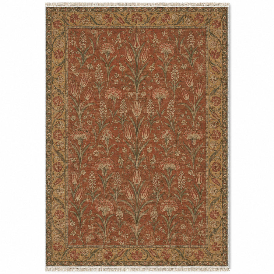 Tulip Procession Brown Ottoman Washable Rug