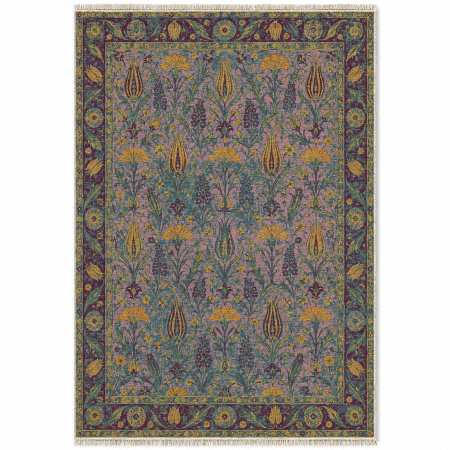 Tulip Procession Burgundy & Teal Ottoman Washable Rug