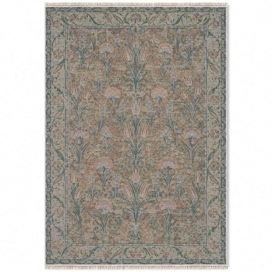 Tulip Procession Mineral Blue Ottoman Washable Rug