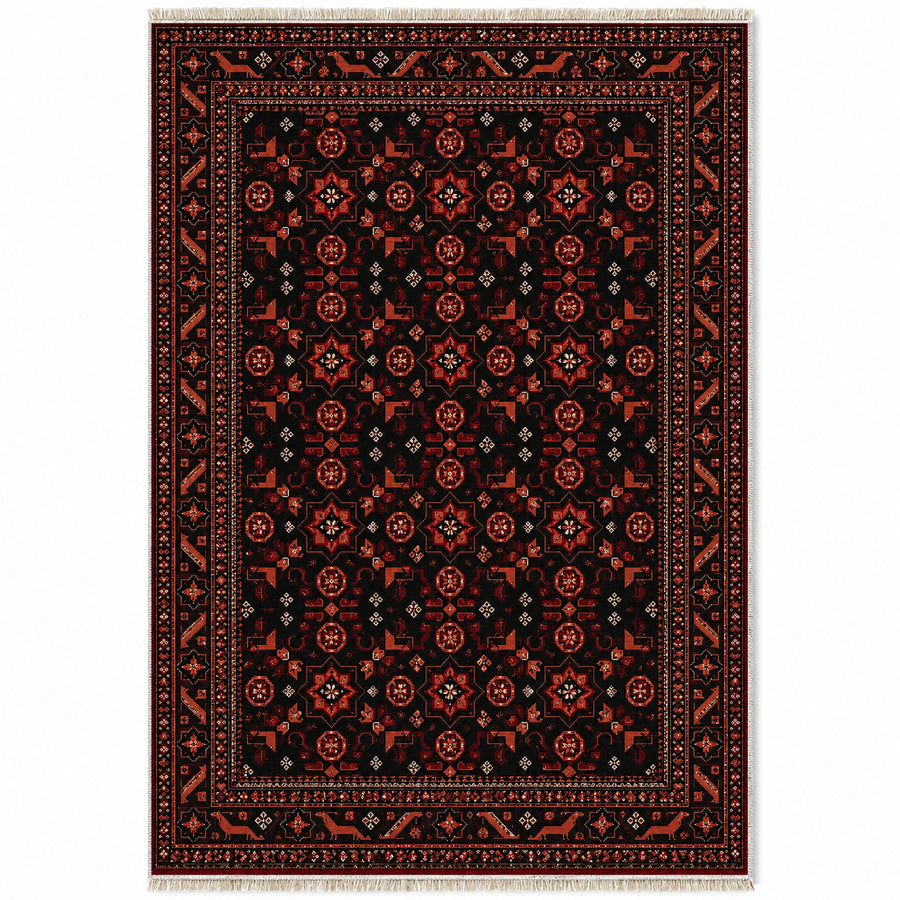 Turkmen Star Black Afghan Washable Rug
