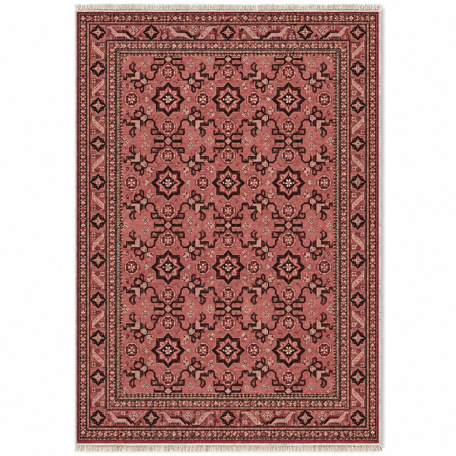 Turkmen Star Faded Pink Afghan Washable Rug