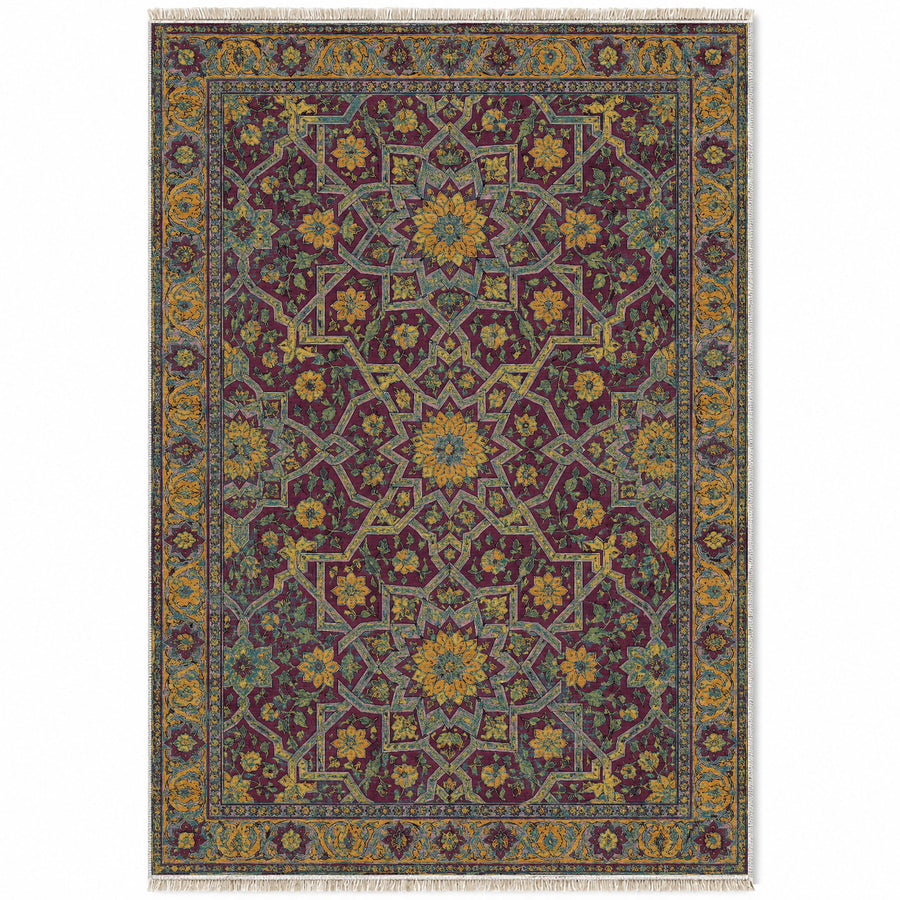 Twelve Point Sky Burgundy & Teal Moorish Washable Rug