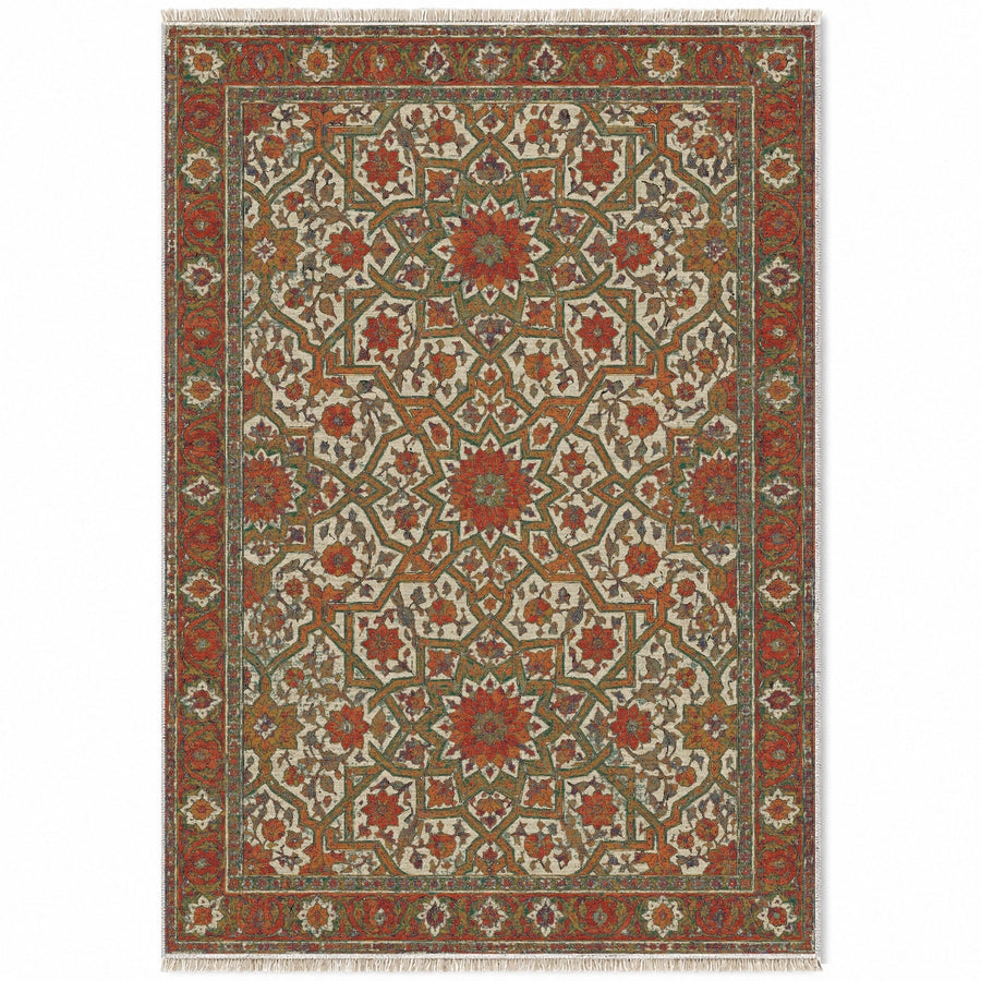 Twelve Point Sky Emerald & Terracotta Moorish Washable Rug