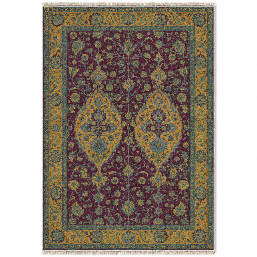 Twin Lanterns Burgundy & Teal Persian Washable Rug