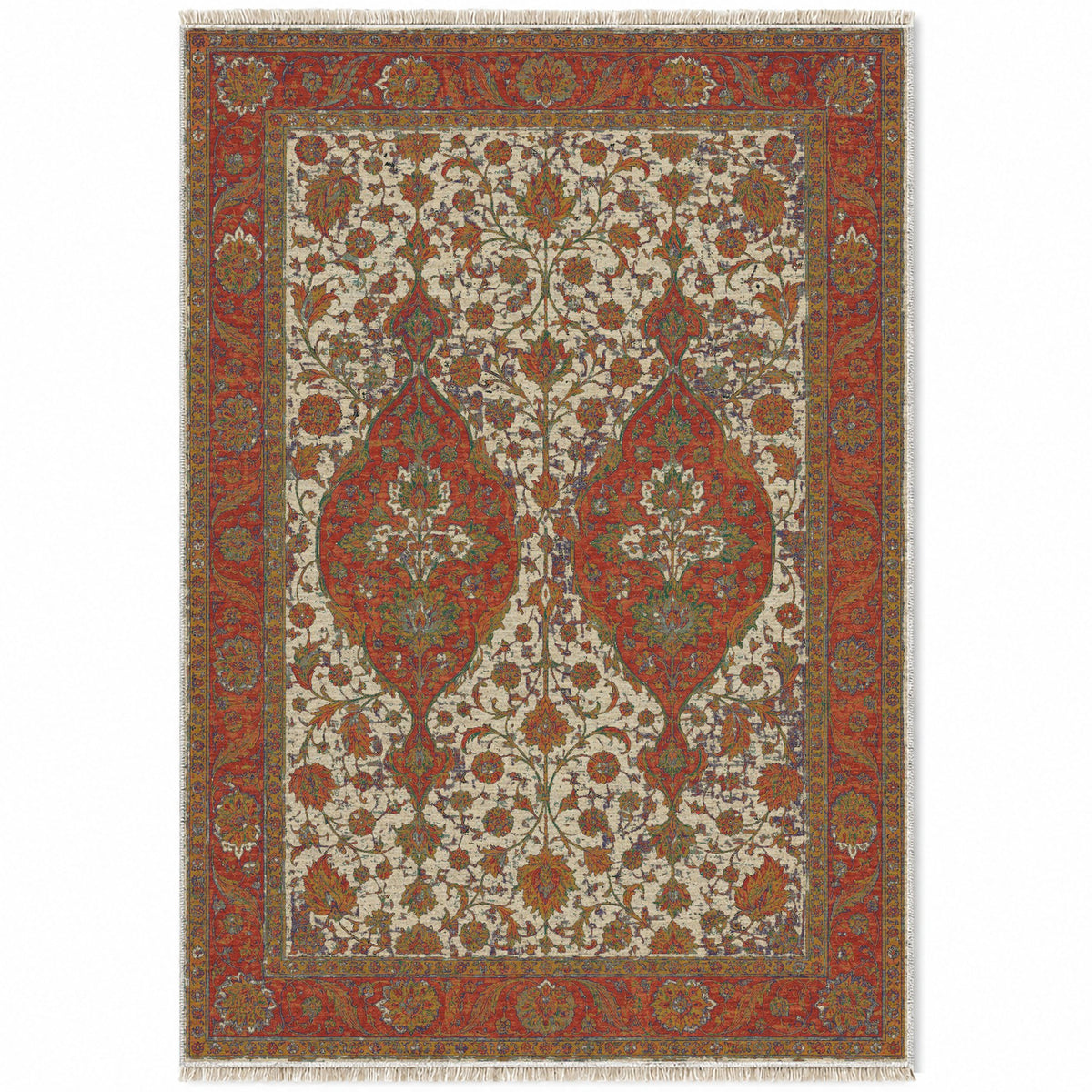 Twin Lanterns Emerald & Terracotta washable rug top view