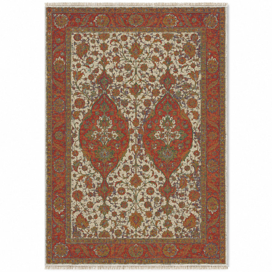 Twin Lanterns Emerald & Terracotta Persian Washable Rug