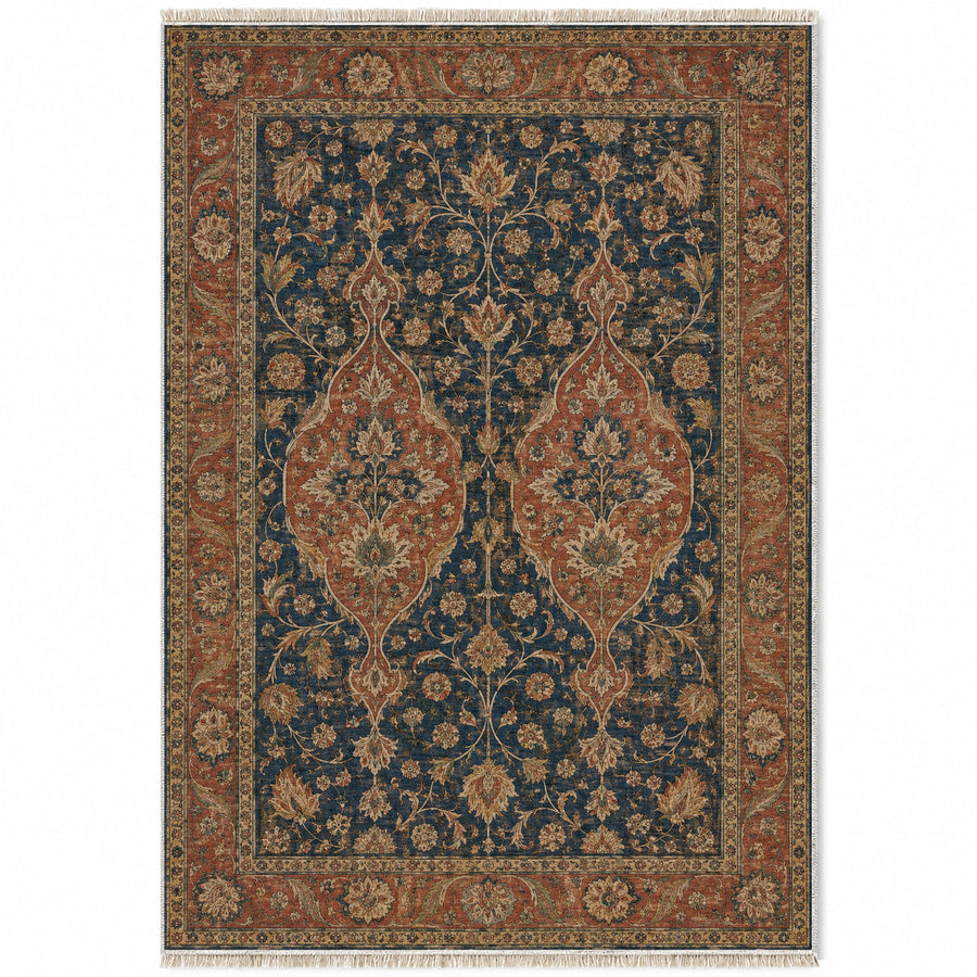 Twin Lanterns Indigo & Rust Persian Washable Rug